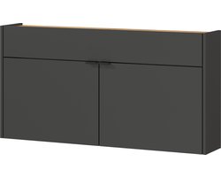 Opbergkast Eleonore Eiken - Grafiet - Breedte 110 cm - Hoogte 57 cm - Diepte 22 cm - Met lades - Met planken - Met openslaande deuren
