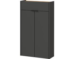 Opbergkast Eleonore Eiken - Grafiet - Breedte 56 cm - Hoogte 97 cm - Diepte 22 cm - Met lades - Met planken - Met openslaande deuren