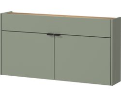 Opbergkast Eleonore Eiken - Groen - Breedte 110 cm - Hoogte 57 cm - Diepte 22 cm - Met lades - Met planken - Met openslaande deuren
