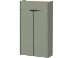 Opbergkast Eleonore Eiken - Groen - Breedte 56 cm - Hoogte 97 cm - Diepte 22 cm - Met lades - Met planken - Met openslaande deuren