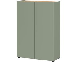 Opbergkast Eleonore Eiken - Groen - Breedte 74 cm - Hoogte 105 cm - Diepte 33 cm - Met planken - Met openslaande deuren