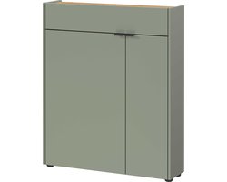 Opbergkast Eleonore Eiken - Groen - Breedte 83 cm - Hoogte 99 cm - Diepte 22 cm - Met lades - Met planken - Met openslaande deuren