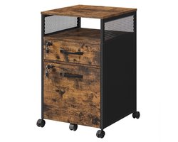Opbergkast Kantoorkast Dossierkast 44x42x69 Cm Bruin Zwart Metalen Frame Met Wieltjes 2 Afsluitbare Lades 1 Open Vak Stevig Duurzaam Slaapkamer Woonkamer Kantoor Homeoffice