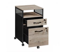 Opbergkast Kantoorkast Dossierkast 44x42x69 Cm grijs+zwart Metalen Frame Met Wieltjes 2 Afsluitbare Lades 1 Open Vak Stevig Duurzaam Slaapkamer Woonkamer Kantoor Homeoffice
