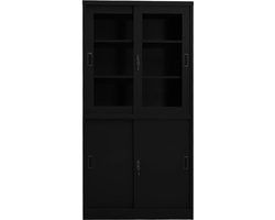 Opbergkast | Kantoorkast met schuifdeuren 90x40x180 cm staal zwart