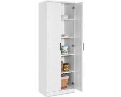 Opbergkast – Keukenkast – Kast Met Deuren – Boekenkast – Stellingkast – Hoog Model – Verstelbare Planken – Anti-Kantel Systeem – Wit – Vrijstaand – MDF & Metaal
