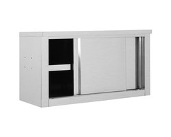 Opbergkast | Keukenwandkast met schuifdeuren 90x40x50 cm roestvrij staal