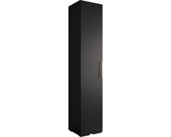 Opbergkast Kledingkast met 1 draaideuren Garderobekast slaapkamerkast Kledingstang met planken | Gouden Handgrepen, elegante kledingkast, glamoureuze stijl (LxHxP): 50x237x47 cm - IVONA 3 (Zwart, 50 cm)