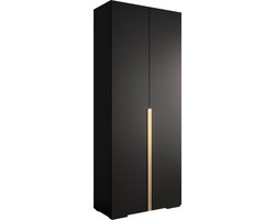Opbergkast Kledingkast met 2 draaideuren Garderobekast slaapkamerkast Kledingstang met planken | Gouden Handgrepen, elegante kledingkast, glamoureuze stijl (LxHxP): 100x237x47 cm - IVONA 1 (Zwart, 100 cm)