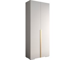 Opbergkast Kledingkast met 2 draaideuren Garderobekast slaapkamerkast Kledingstang met planken | Gouden Handgrepen, elegante kledingkast, glamoureuze stijl (LxHxP): 100x237x47 cm - IVONA 1 (Wit, 100 cm)