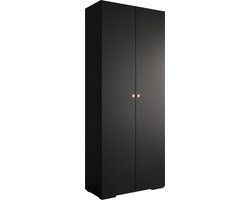 Opbergkast Kledingkast met 2 draaideuren Garderobekast slaapkamerkast Kledingstang met planken | Gouden Handgrepen, elegante kledingkast, glamoureuze stijl (LxHxP): 100x237x47 cm - IVONA 2 (Zwart, 100 cm)