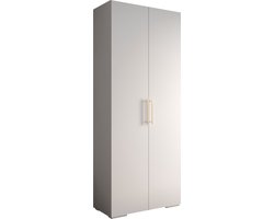 Opbergkast Kledingkast met 2 draaideuren Garderobekast slaapkamerkast Kledingstang met planken | Gouden Handgrepen, elegante kledingkast, glamoureuze stijl (LxHxP): 100x237x47 cm - IVONA 3 (Wit, 100 cm)