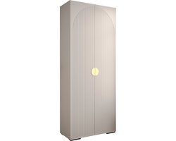 Opbergkast Kledingkast met 2 draaideuren Garderobekast slaapkamerkast Kledingstang met planken | Gouden Handgrepen, elegante kledingkast, glamoureuze stijl (LxHxP): 100x237x47 cm - GEMINI 1 (Wit, 100 cm)