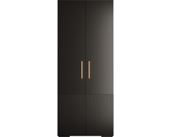 Opbergkast Kledingkast met 2 draaideuren Garderobekast slaapkamerkast Kledingstang met planken | Gouden Handgrepen, elegante kledingkast, glamoureuze stijl (LxHxP): 100x237x47 cm - GEMINI 3 (Zwart, 100 cm)