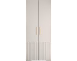 Opbergkast Kledingkast met 2 draaideuren Garderobekast slaapkamerkast Kledingstang met planken | Gouden Handgrepen, elegante kledingkast, glamoureuze stijl (LxHxP): 100x237x47 cm - GEMINI 3 (Wit, 100 cm)