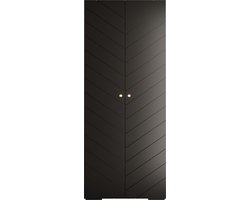 Opbergkast Kledingkast met 2 draaideuren Garderobekast slaapkamerkast Kledingstang met planken | Gouden Handgrepen, elegante kledingkast, glamoureuze stijl (LxHxP): 100x237x47 cm - GEMINI 4 (Zwart, 100 cm)