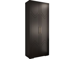 Opbergkast Kledingkast met 2 draaideuren Garderobekast slaapkamerkast Kledingstang met planken | Gouden Handgrepen, elegante kledingkast, glamoureuze stijl (LxHxP): 100x237x47 cm - GEMINI 8 (Zwart, 100 cm)
