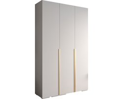 Opbergkast Kledingkast met 3 draaideuren Garderobekast slaapkamerkast Kledingstang met planken | Gouden Handgrepen, elegante kledingkast, glamoureuze stijl (LxHxP): 150x237x47 cm - IVONA 1 (Wit, 150 cm)