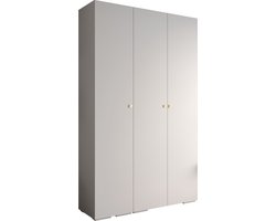Opbergkast Kledingkast met 3 draaideuren Garderobekast slaapkamerkast Kledingstang met planken | Gouden Handgrepen, elegante kledingkast, glamoureuze stijl (LxHxP): 150x237x47 cm - IVONA 2 (Wit, 150 cm)