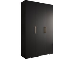 Opbergkast Kledingkast met 3 draaideuren Garderobekast slaapkamerkast Kledingstang met planken | Gouden Handgrepen, elegante kledingkast, glamoureuze stijl (LxHxP): 150x237x47 cm - IVONA 3 (Zwart, 150 cm)