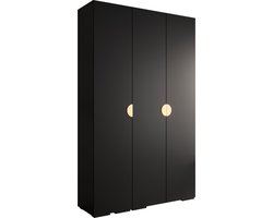 Opbergkast Kledingkast met 3 draaideuren Garderobekast slaapkamerkast Kledingstang met planken | Gouden Handgrepen, elegante kledingkast, glamoureuze stijl (LxHxP): 150x237x47 cm - IVONA 4 (Zwart, 150 cm)