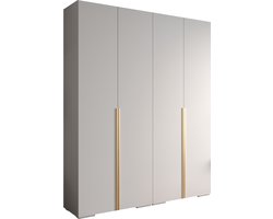 Opbergkast Kledingkast met 4 draaideuren Garderobekast slaapkamerkast Kledingstang met planken | Gouden Handgrepen, elegante kledingkast, glamoureuze stijl (LxHxP): 200x237x47 cm - IVONA 1 (Wit, 200 cm)