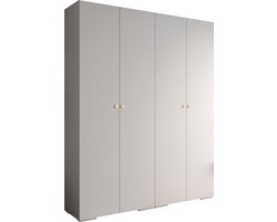 Opbergkast Kledingkast met 4 draaideuren Garderobekast slaapkamerkast Kledingstang met planken | Gouden Handgrepen, elegante kledingkast, glamoureuze stijl (LxHxP): 200x237x47 cm - IVONA 2 (Wit, 200 cm)