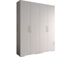 Opbergkast Kledingkast met 4 draaideuren Garderobekast slaapkamerkast Kledingstang met planken | Gouden Handgrepen, elegante kledingkast, glamoureuze stijl (LxHxP): 200x237x47 cm - IVONA 3 (Wit, 200 cm)
