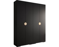 Opbergkast Kledingkast met 4 draaideuren Garderobekast slaapkamerkast Kledingstang met planken | Gouden Handgrepen, elegante kledingkast, glamoureuze stijl (LxHxP): 200x237x47 cm - IVONA 4 (Zwart, 200 cm)