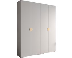 Opbergkast Kledingkast met 4 draaideuren Garderobekast slaapkamerkast Kledingstang met planken | Gouden Handgrepen, elegante kledingkast, glamoureuze stijl (LxHxP): 200x237x47 cm - IVONA 4 (Wit, 200 cm)