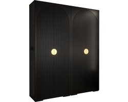 Opbergkast Kledingkast met 4 draaideuren Garderobekast slaapkamerkast Kledingstang met planken | Gouden Handgrepen, elegante kledingkast, glamoureuze stijl (LxHxP): 200x237x47 cm - GEMINI 1 (Zwart, 200 cm)