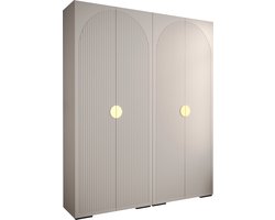 Opbergkast Kledingkast met 4 draaideuren Garderobekast slaapkamerkast Kledingstang met planken | Gouden Handgrepen, elegante kledingkast, glamoureuze stijl (LxHxP): 200x237x47 cm - GEMINI 1 (Wit, 200 cm)