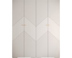Opbergkast Kledingkast met 4 draaideuren Garderobekast slaapkamerkast Kledingstang met planken | Gouden Handgrepen, elegante kledingkast, glamoureuze stijl (LxHxP): 200x237x47 cm - GEMINI 2 (Wit, 200 cm)