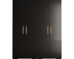 Opbergkast Kledingkast met 4 draaideuren Garderobekast slaapkamerkast Kledingstang met planken | Gouden Handgrepen, elegante kledingkast, glamoureuze stijl (LxHxP): 200x237x47 cm - GEMINI 3 (Zwart, 200 cm)