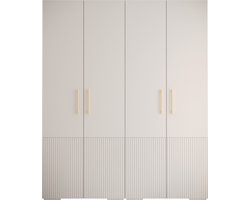 Opbergkast Kledingkast met 4 draaideuren Garderobekast slaapkamerkast Kledingstang met planken | Gouden Handgrepen, elegante kledingkast, glamoureuze stijl (LxHxP): 200x237x47 cm - GEMINI 3 (Wit, 200 cm)