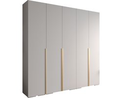 Opbergkast Kledingkast met 5 draaideuren Garderobekast slaapkamerkast Kledingstang met planken | Gouden Handgrepen, elegante kledingkast, glamoureuze stijl (LxHxP): 250x237x47 cm - IVONA 1 (Wit, 250 cm)