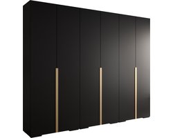 Opbergkast Kledingkast met 6 draaideuren Garderobekast slaapkamerkast Kledingstang met planken | Gouden Handgrepen, elegante kledingkast, glamoureuze stijl (LxHxP): 300x237x47 cm - IVONA 1 (Zwart, 300 cm)