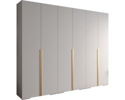 Opbergkast Kledingkast met 6 draaideuren Garderobekast slaapkamerkast Kledingstang met planken | Gouden Handgrepen, elegante kledingkast, glamoureuze stijl (LxHxP): 300x237x47 cm - IVONA 1 (Wit, 300 cm)