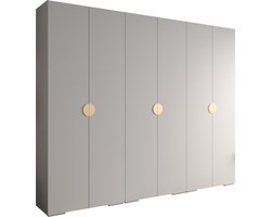 Opbergkast Kledingkast met 6 draaideuren Garderobekast slaapkamerkast Kledingstang met planken | Gouden Handgrepen, elegante kledingkast, glamoureuze stijl (LxHxP): 300x237x47 cm - IVONA 4 (Wit, 300 cm)