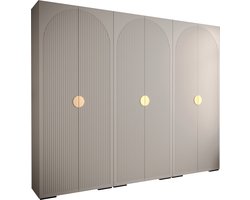 Opbergkast Kledingkast met 6 draaideuren Garderobekast slaapkamerkast Kledingstang met planken | Gouden Handgrepen, elegante kledingkast, glamoureuze stijl (LxHxP): 300x237x47 cm - GEMINI 1 (Wit, 300 cm)