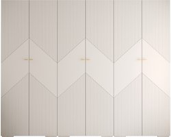 Opbergkast Kledingkast met 6 draaideuren Garderobekast slaapkamerkast Kledingstang met planken | Gouden Handgrepen, elegante kledingkast, glamoureuze stijl (LxHxP): 300x237x47 cm - GEMINI 2 (Wit, 300 cm)