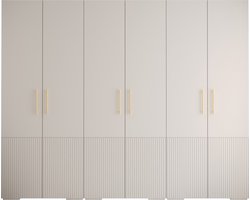 Opbergkast Kledingkast met 6 draaideuren Garderobekast slaapkamerkast Kledingstang met planken | Gouden Handgrepen, elegante kledingkast, glamoureuze stijl (LxHxP): 300x237x47 cm - GEMINI 3 (Wit, 300 cm)