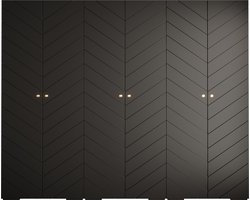 Opbergkast Kledingkast met 6 draaideuren Garderobekast slaapkamerkast Kledingstang met planken | Gouden Handgrepen, elegante kledingkast, glamoureuze stijl (LxHxP): 300x237x47 cm - GEMINI 4 (Zwart, 300 cm)