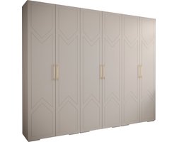 Opbergkast Kledingkast met 6 draaideuren Garderobekast slaapkamerkast Kledingstang met planken | Gouden Handgrepen, elegante kledingkast, glamoureuze stijl (LxHxP): 300x237x47 cm - GEMINI 8 (Wit, 300 cm)