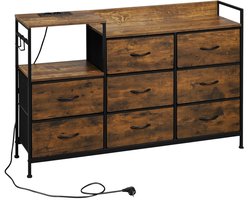 Opbergkast - Ladekast - 8 Stoffen Laden - 132 x 88 x 30 cm (W x H x D) - Ladekast met Laadstation - Bruin