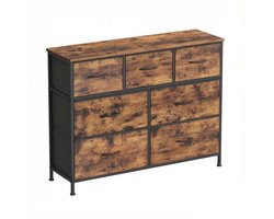 Opbergkast Ladekast Bijzetkast 30x98,8x73,7cm Bruin Met verstelbare poten 4 grote laden+3 kleine laden Stevige en duurzame stalen frameconstructie Draagvermogen van het bovenblad 40 kg Eenvoudig te monteren Geschikt voor slaapkamer gang en woonkamer