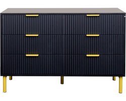 Opbergkast, ladekast, dressoir met 6 lades en stabiele metalen poten, ruime opbergruimte, stijlvol, modern en strak ontwerp, stevige en duurzame houten constructie, geschikt voor woonkamer en slaapkamer, 120×40×78 cm, zwart