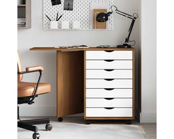 Opbergkast | Ladekast met bureau MOSS verrijdbaar massief grenen honingbruin