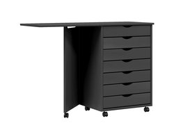 Opbergkast | Ladekast met bureau MOSS verrijdbaar massief grenenhout grijs