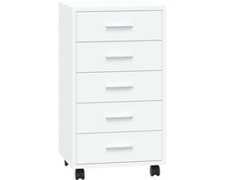 Opbergkast | Ladekast met wieltjes bewerkt hout hoogglans wit